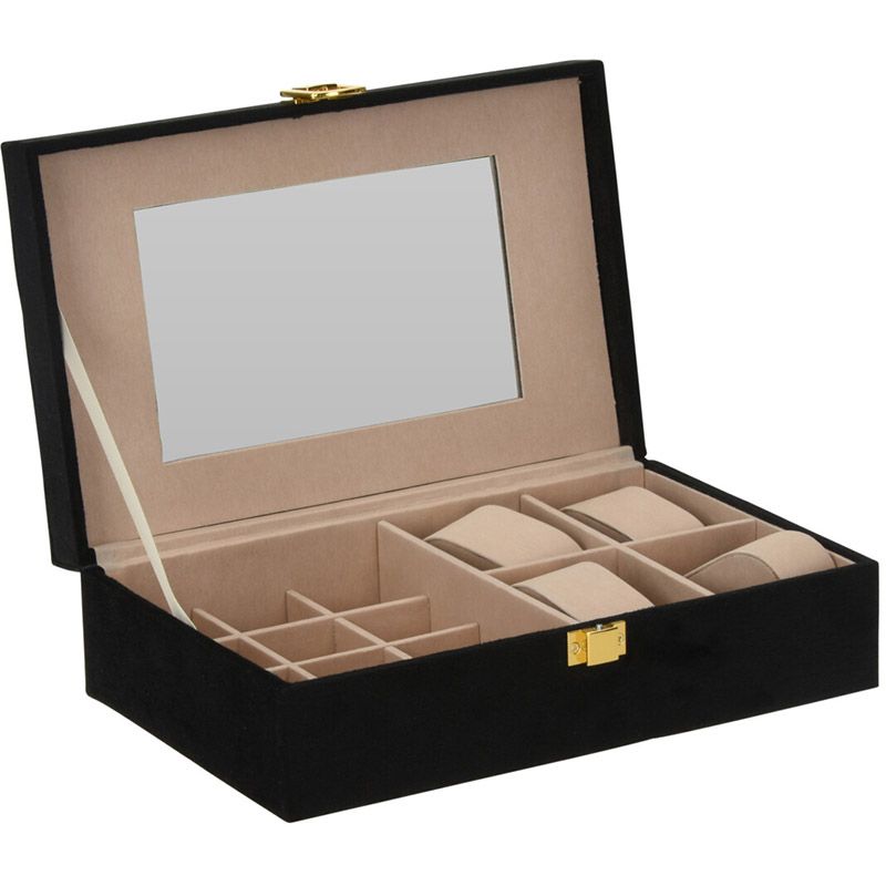 H&S Collection Sieradendoos – Luxe Velvet | 16 Compartimenten | Voor Ringen, Oorbellen & Horloges | Zwart