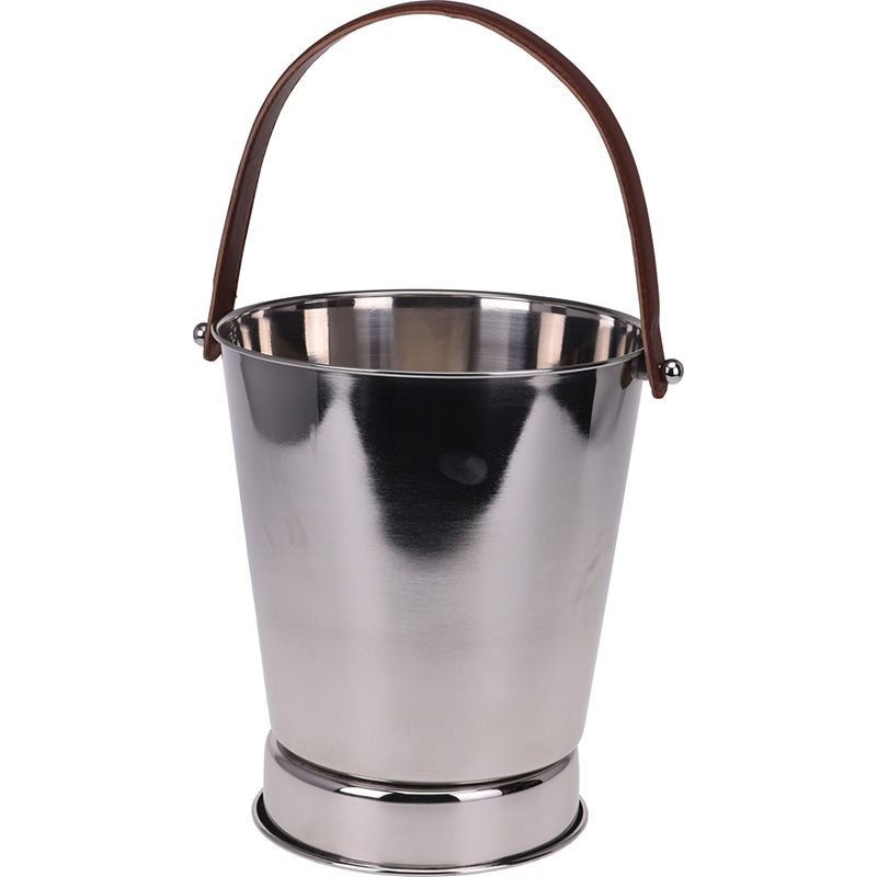 Luxe RVS Champagnekoeler Ø24 cm | Grote Wijnkoeler met PU Leren Handvat | Stijlvolle IJsemmer voor Meerdere Flessen