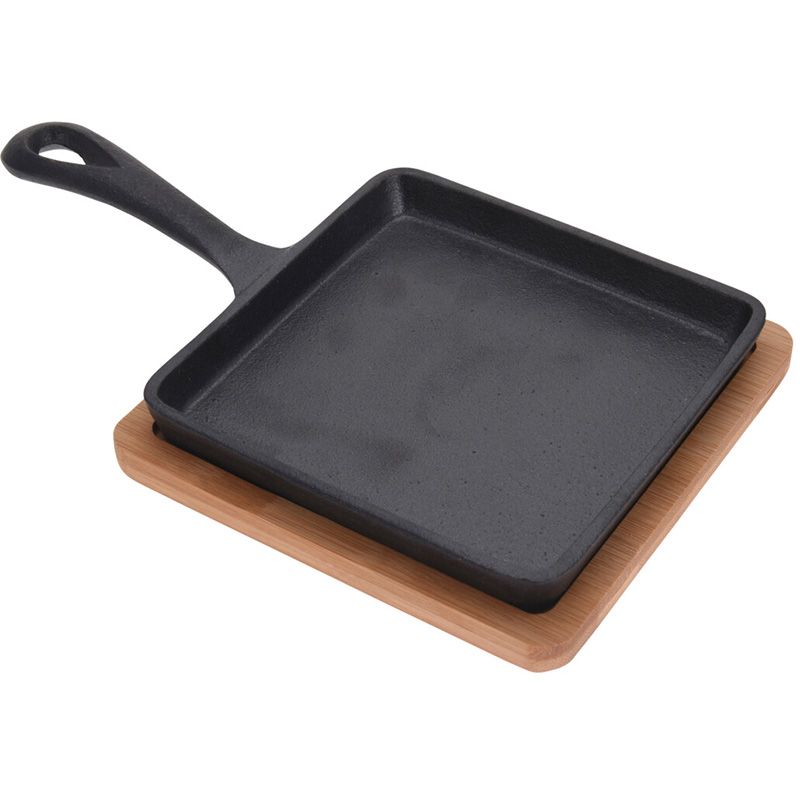 Luxury Square Tapas Dish – 14 x 14 cm Cast Iron with Bamboo Serving Board | Durable & Stylish Serving