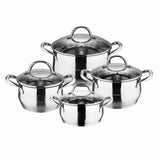 Bergner Gourmet Premium Stainless Steel Cookware Set – 4 Luxury Saucepans with Glass Lid, Induction-Compatible, Durable & Innovative – 8-piece Top Quality Kitchen Set BG-6523
