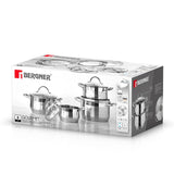 Bergner Gourmet Premium Stainless Steel Cookware Set – 4 Luxury Saucepans with Glass Lid, Induction-Compatible, Durable & Innovative – 8-piece Top Quality Kitchen Set BG-6523
