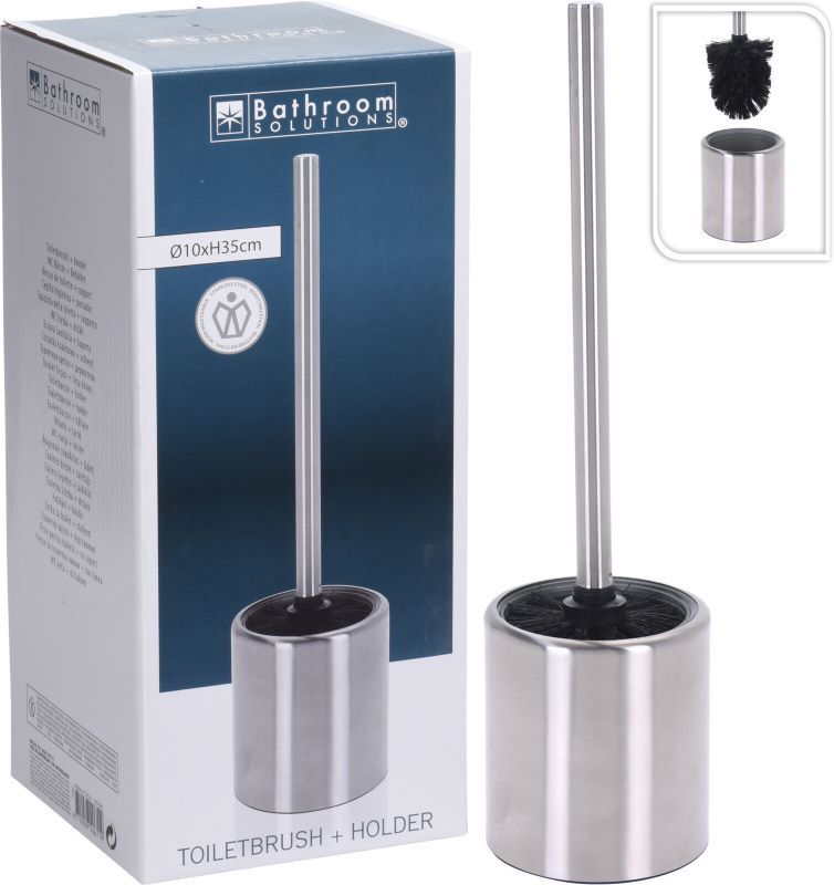 Bathroom Solutions Luxury Stainless Steel Toilet Brush with Holder – 35 cm High – Durable, Hygienic & Stylish Bathroom Accessory