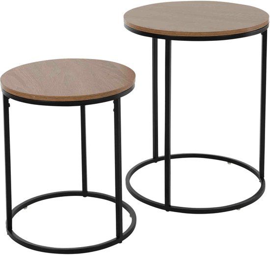 Trends4You Bijzettafels – Set van 2 | Grenen Hout | Robuust Metalen Frame | Elegant & Modern