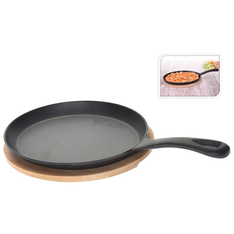 Excellent Houseware Luxe Ovaal Tapas Koekenpannetje – 24 cm Gietijzer met Bamboe Serveerset | Oven- & Inductiegeschikt