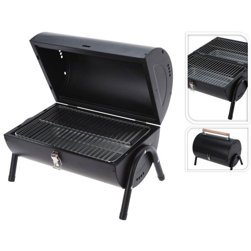 Draagbare Houtskoolbarbecue – Compact Tafelmodel | Uitklapbaar & Dubbel Grilloppervlak | Mat Zwart & Elegant Design