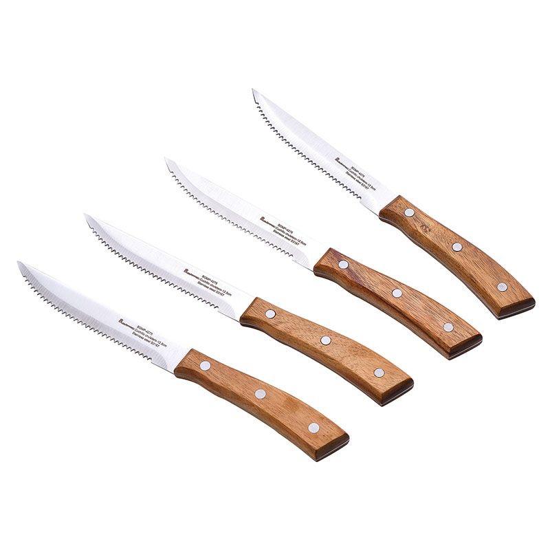 Bergner Masterpro Premium Steak Knife Set – 4 Stainless Steel Serrated Knives with Luxury Wooden Handles | Perfect for Steaks & Chops