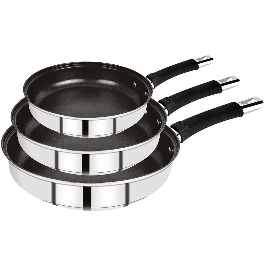 Bergner Alena Premium 3-Piece Stainless Steel Frying Pan Set – Induction-Compatible, Fast Heat Conductivity & Comfortable Silicone Handle – Durable, Stylish & Versatile
