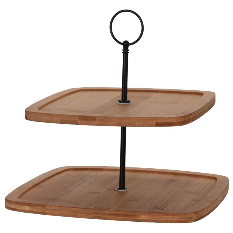 Excellent Houseware Etagere Valencia – Luxury 2-Tier Bamboo Serving Set – Stylish & Convenient for Appetizers & High Tea