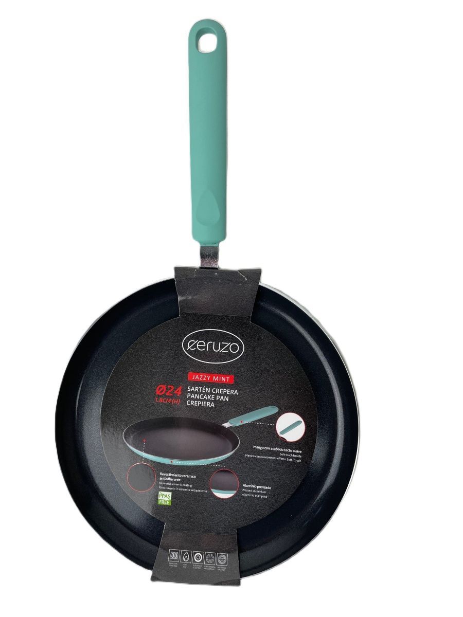 Ceruzo Pannenkoekenpan 24 cm – PFAS-vrij, Keramisch, Inductiegeschikt – Gezond Bakken & Stijlvolle Jazzy Mint