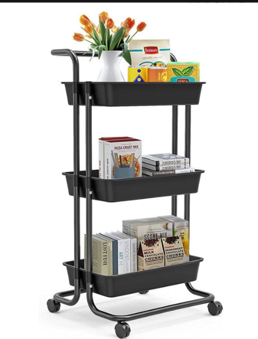 Ceruzo Premium Verrijdbare Serveertrolley – 3 Ruime Manden – Mat Zwart Keukentrolley – Stevig, Compact & Mobiel – 86 cm Hoog