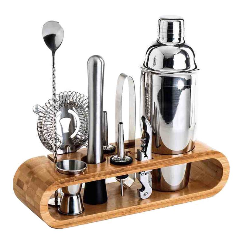 Ceruzo Luxe Cocktailset – Roestvrijstaal met Bamboe Standaard