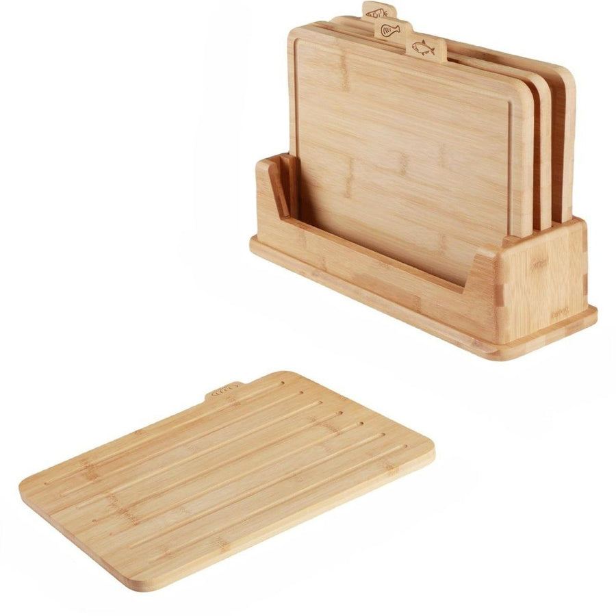 Ceruzo Index Chopping Boards – Extra Thick Bamboo Set with 4 Boards and Stand