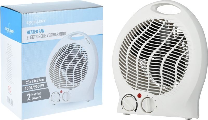 Excellent Houseware Excellent Electrics Fan Heater 2000W – Compact & Powerful For Rooms Up To 22 m² – Heating & Fan, Thermostat & Safety Features