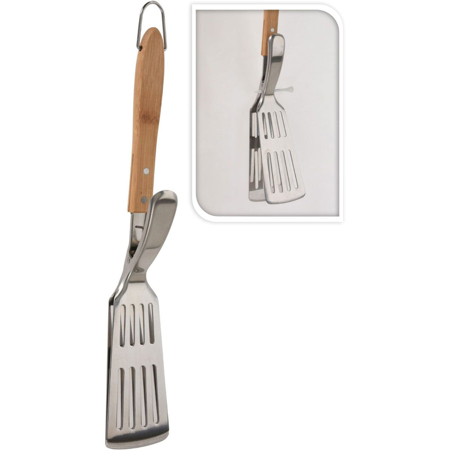 BBQ Spatel Met Klem – 40 cm RVS | Praktisch, Veilig & Comfortabel Handvat van Rubberwood