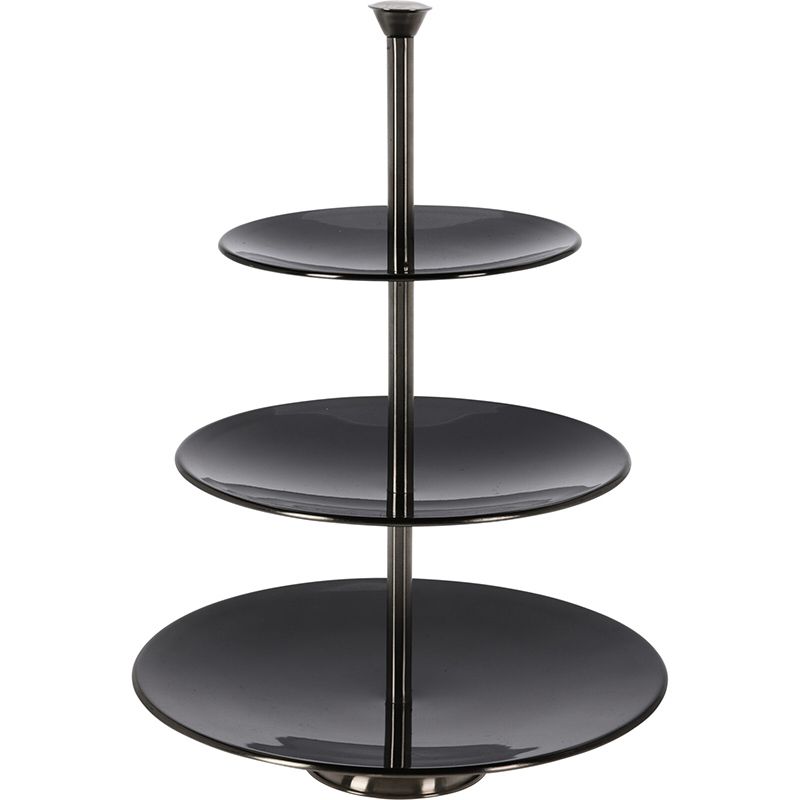 Luxe RVS Etagère 3-Laags – Glanzend & Stijlvol Zwart – Perfect voor High Tea, Bonbons & Hapjes