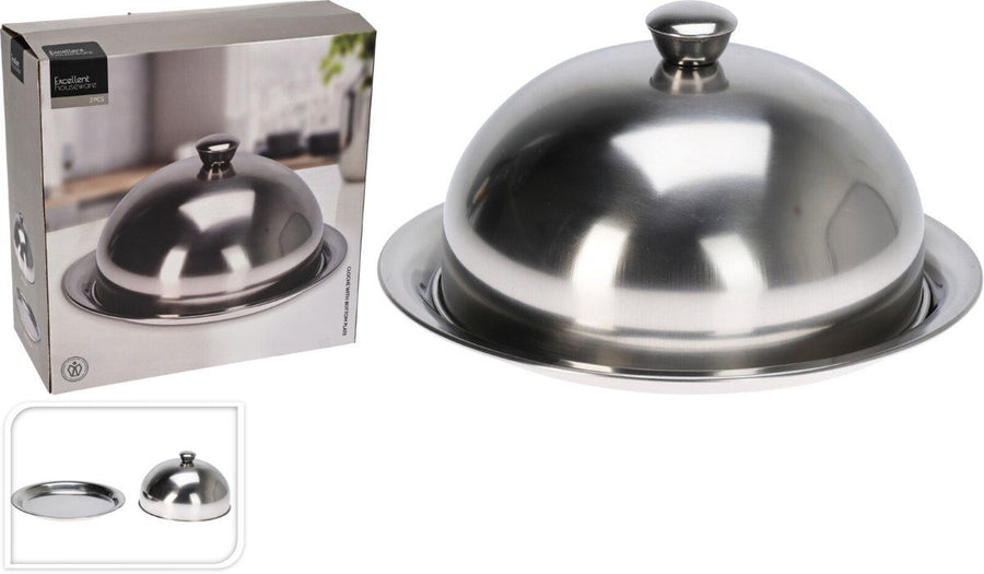 Excellent Houseware Dome With Tray - Stainless Steel - 24.5 Cm