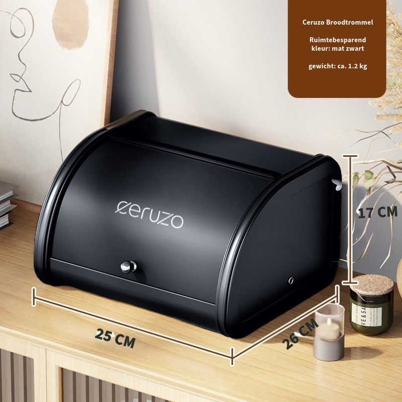 Ceruzo Bread Bin - With Sliding Lid - 25Cm - Matt Black