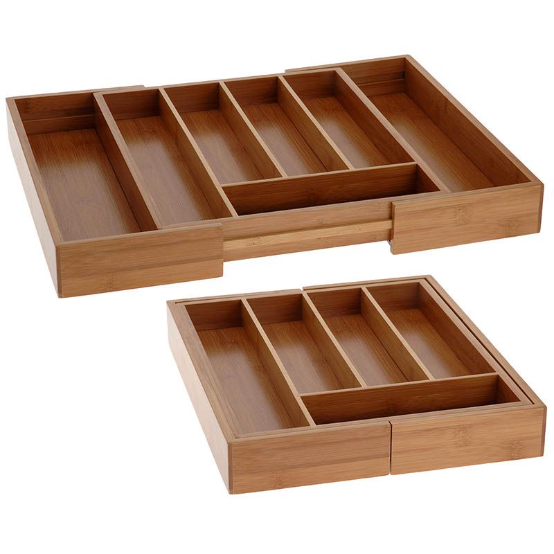 Excellent Houseware Uitschuifbare Bestekbak – Bamboe, Verstelbaar en Ruimtebesparend