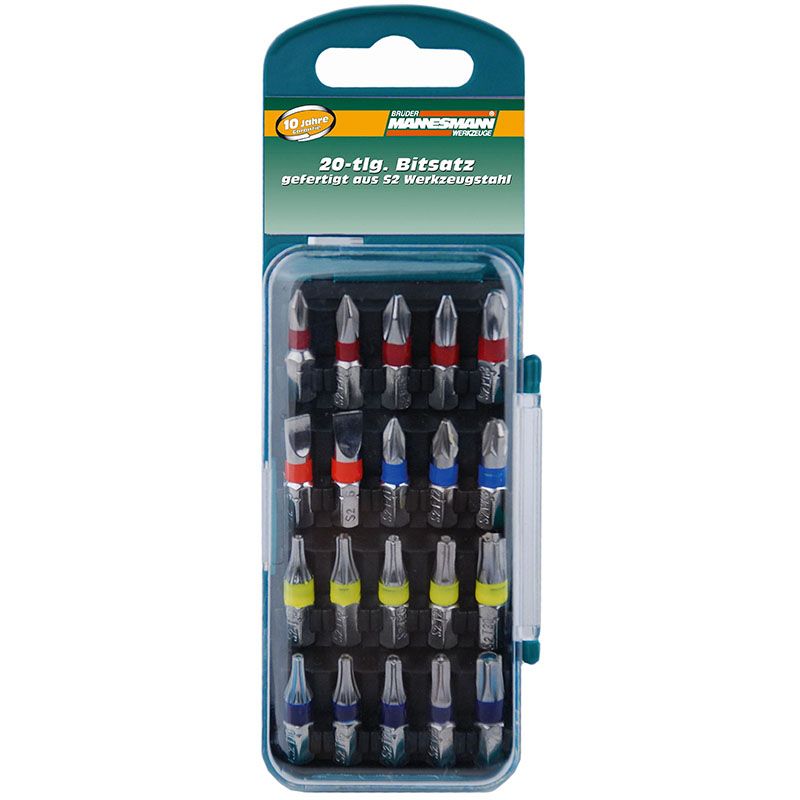 Brüder Mannesmann 20-piece Bit Set in Cassette – Strong S2 Steel & Handy Storage Box
