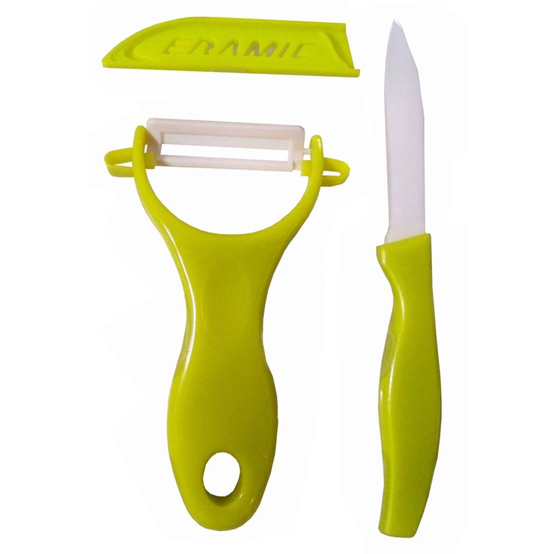 Excellent Houseware Ceramic Peeler Knife Set - Green | Paring knife 17 cm + Peeler