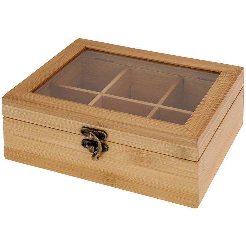 Premium Tea Box Made of Eco-Friendly Bamboo – Luxurious & Durable Storage Box for 72 Tea Bags – Transparent Window & Elegant Clasp for Perfect Overview