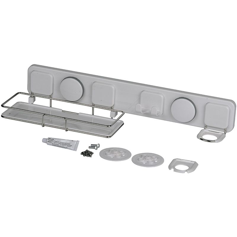 Alpina Wall Organiser with Suction Cups – Wall Rack with Soap Dish & Double Hook – Strong & Practical