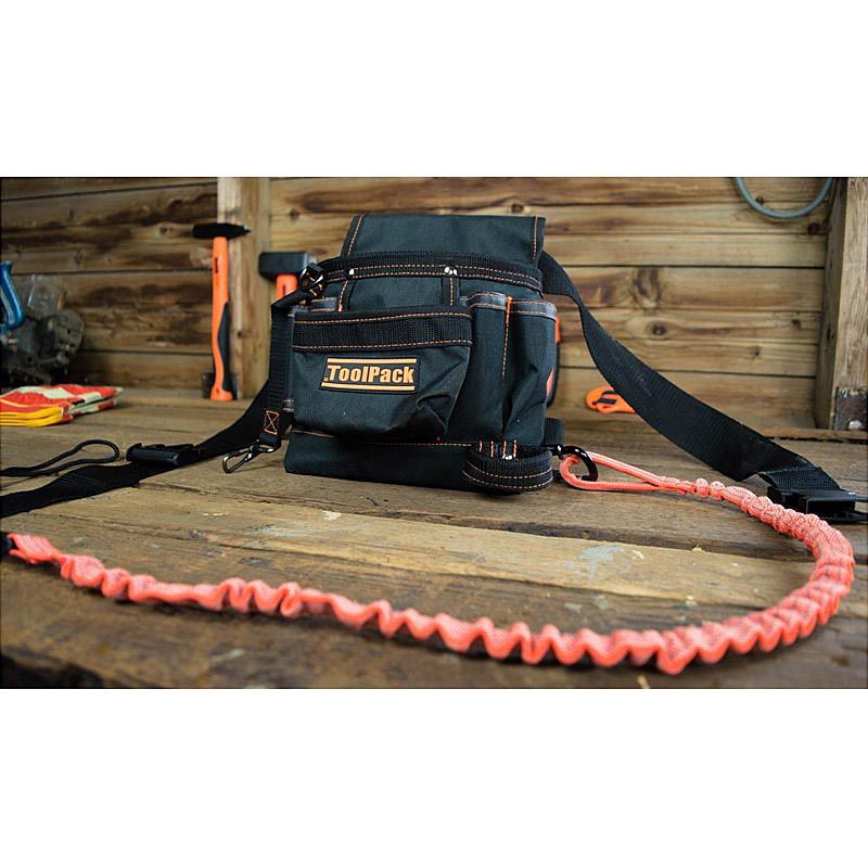 Toolpack Ultra Robust Tool Belt with Super Strong Elastic Safety Lanyard – Adjustable Heavy-Duty Waist Bag with Extra Spacious Organization Pockets & Anti-Drop Hammer Loop | Durable & Indispensable for Professionals