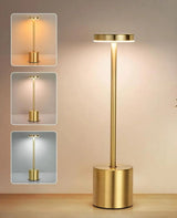 Dimbare Touch Tafellamp – 3-Kleur LED – Oplaadbaar via USB – Luxe Gouden Design – Compact & Stijlvol – 34 cm