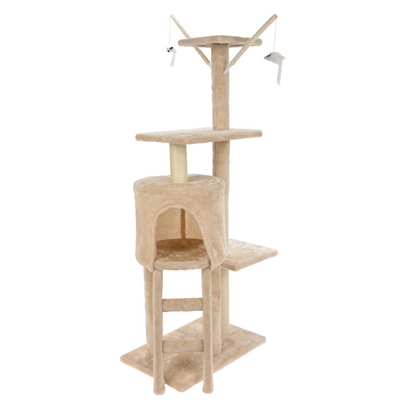 Luxury Cat Scratching Tower Beige 110 cm – Complete Climbing & Scratching Play Tower with Nest, Ladder & Play Mice