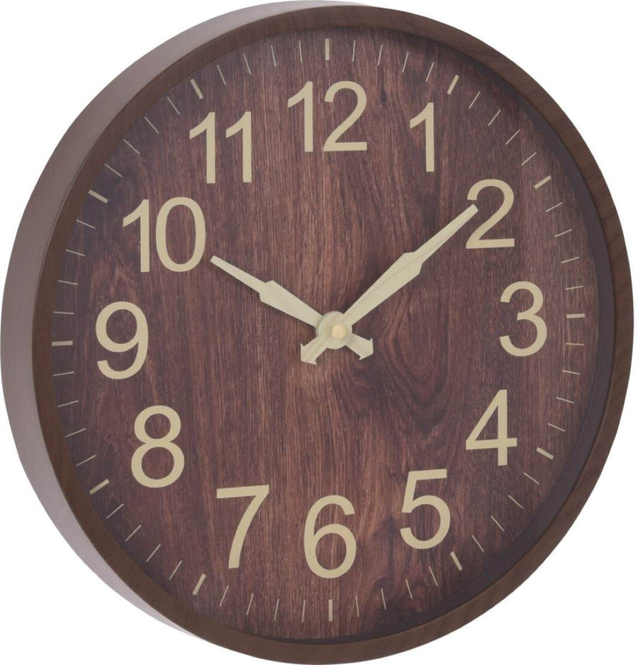 Wall Clock - Dark Brown - Wood Look - 30cm