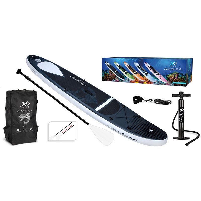 XQ Max Inflatable SUP Board Aquatica 305 cm – Up to 150 kg – Complete Paddleboard Set with Pump, Paddle & Backpack – Stable & Durable Stand-Up Paddleboard (Shark Design)