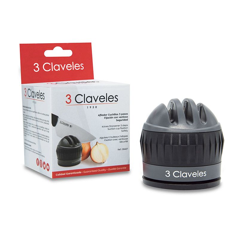 3Claveles Premium Knife Sharpener – 3 Stages with Suction Cup | Safe & Efficient Sharpening for All Your Knives