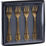 Excellent Houseware Pastry Forks – 4 Pieces – Gold – Stainless Steel – Stone Polished & Antique Finish
