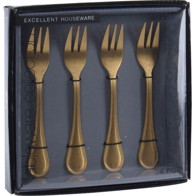 Excellent Houseware Pastry Forks – 4 Pieces – Gold – Stainless Steel – Stone Polished & Antique Finish