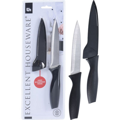 Excellent Houseware Kitchen Knife 13 cm – Professional Stainless Steel Knife with Sharpener & Protective Sleeve | Safe, Durable & Sharp