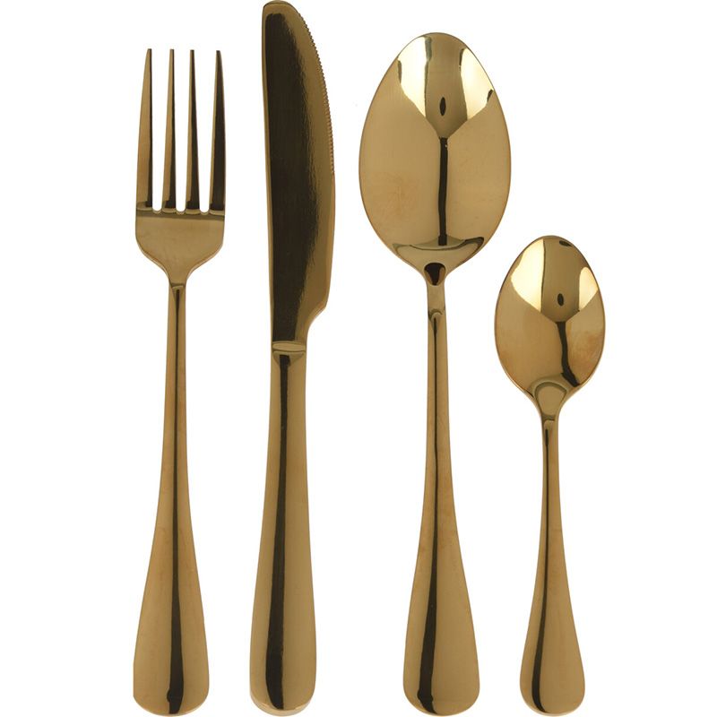 Excellent Houseware 16-Delige Bestekset – RVS met Luxe Gouden PVD Coating – Vorken, Messen, Eetlepels & Theelepels – Stijlvol & Duurzaam