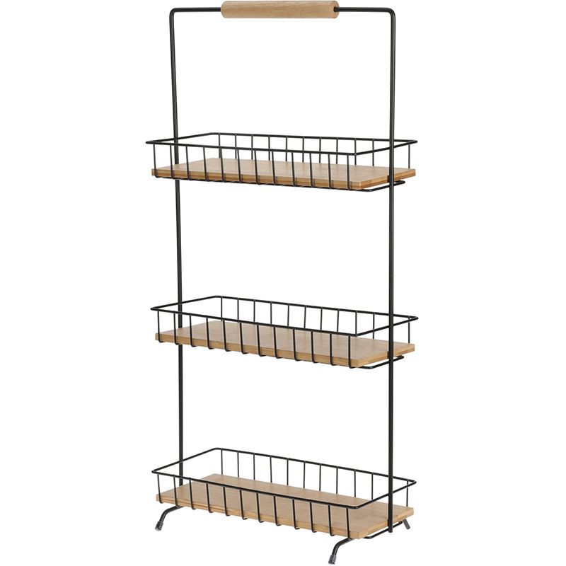 Excellent Houseware Keukenrek – 3 Lagen, 58 cm Hoog | Metaal & Bamboe, Slim & Functioneel | Perfect Voor Kruiden & Keukengerei