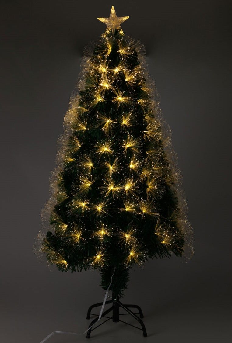 Kunstkerstboom 120 cm met Fiber Optic Verlichting – 135 LED – 8 Lichtstanden – Warm Wit – Inclusief Adapter