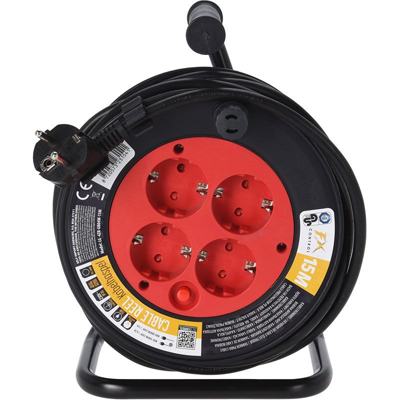 Fxcontrol Cable Reel 15 Meter – 4-Way with Grounding – Child Safe & IP20 – Thermal Protection