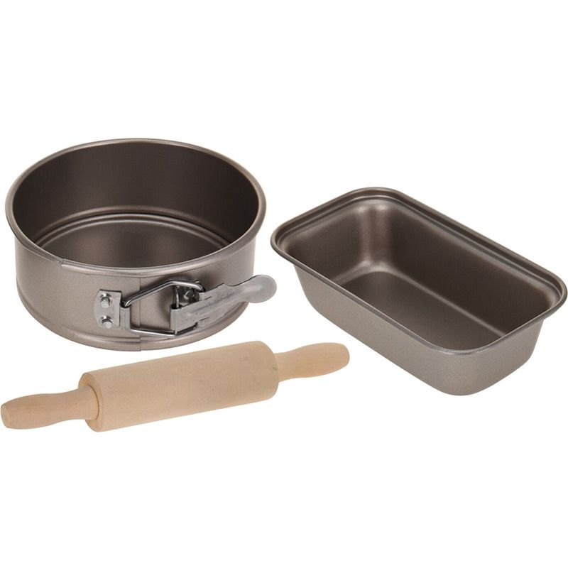 La Cucina Kids' Baking Set – 3-piece Non-Stick Cake and Springform Pans with Rolling Pin – Perfect for Kids to Bake Safely