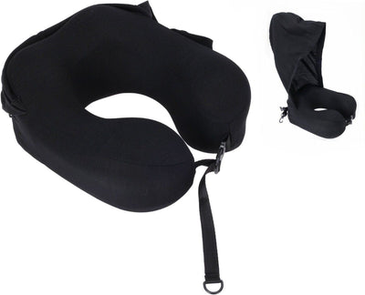 Neck Pillow Memory Foam with Hoodie – Black