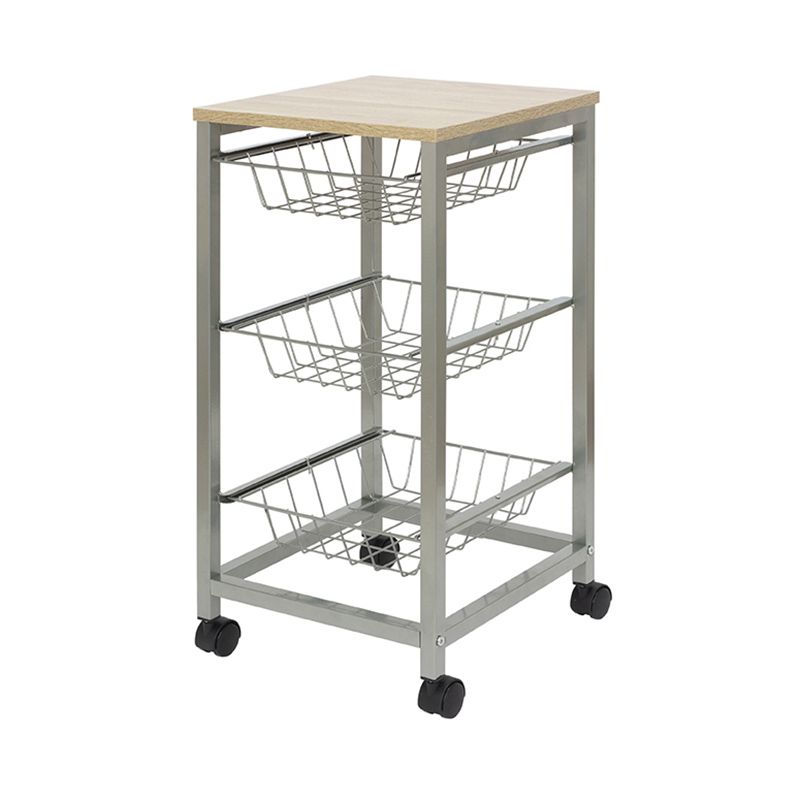 Duett Luxe Kitchen Trolley on Wheels – 3 Removable Baskets & Wooden Worktop – Mobile Storage & Serving Cart
