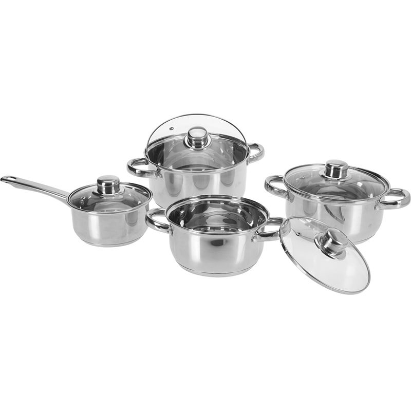 Excellent Houseware MasterChef 8-Piece Pan Set – Stainless Steel – All-Round Cooking Pots With Glass Lid