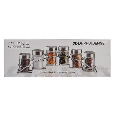 Cuisine Performance Spice Set – 7-Piece Spice Rack with 6 Glass Jars & Stainless Steel Twist Lid | Luxurious & Practical Kitchen Accessory