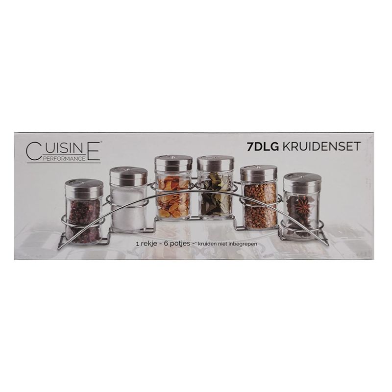 Cuisine Performance Spice Set – 7-Piece Spice Rack with 6 Glass Jars & Stainless Steel Twist Lid | Luxurious & Practical Kitchen Accessory