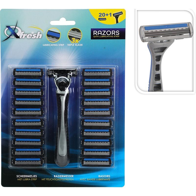 Xq Fresh Razor Men – Holder + 21 Blades – 3 Blades with Lubrastrip and Easy Grip Handle