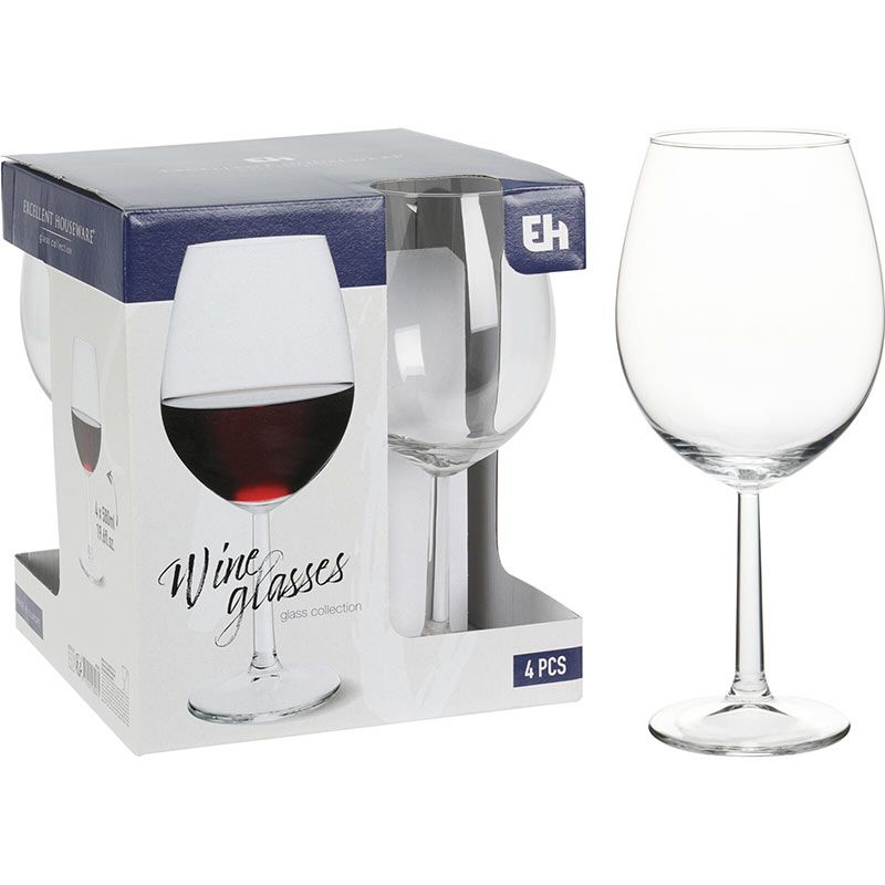 Excellent Houseware Rodewijnglazen – Set van 4 | Luxe Wijnglazen 580 ml | Stijlvol, Transparant & Vaatwasserbestendig