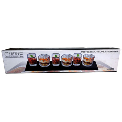 Slate Tapas Board With 6 Glasses - 42x8 cm - Aperitif Set
