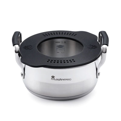 Bergner Masterpro Slim Pan Met Siliconen Deksel – 16 cm RVS Pan | Gezond Koken & Ruimtebesparend Opbergen