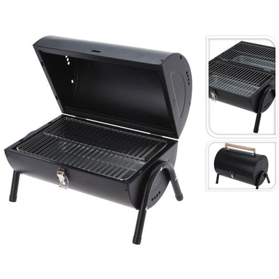 Draagbare Houtskoolbarbecue – Compact Tafelmodel | Uitklapbaar & Dubbel Grilloppervlak | Mat Zwart & Elegant Design